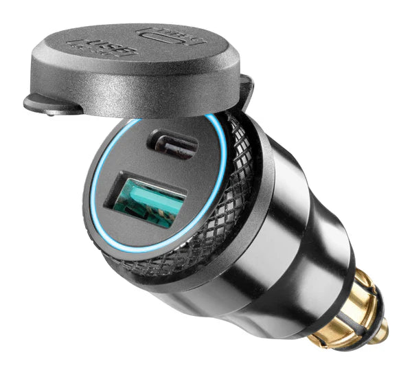 PRESA ADATTATORE DIN IN ALLUMINIO USB TYPE A - TYPE C INTERPHONE CELLULARLINE
( BMW - TRIUMPH - DUCATI )