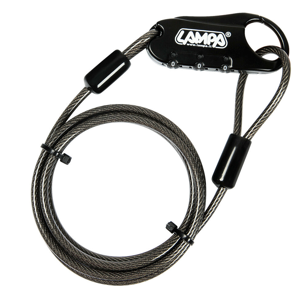 LUCCHETTO ANTIFURTO CASCO MOTO LAMPA CON CAVO 150 CM PER ATTACCO GIACCA