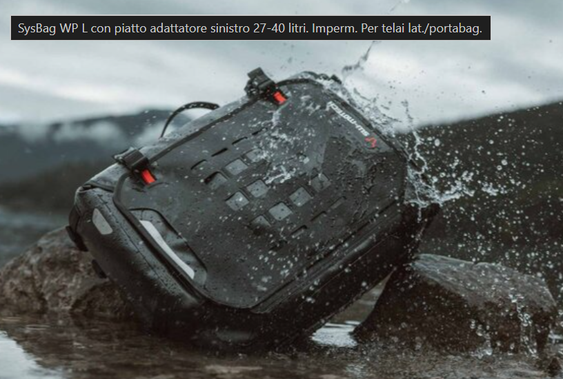 SysBag WP L con piatto adattatore sinistro 27-40 litri. Imperm. Per telai lat./portabag.