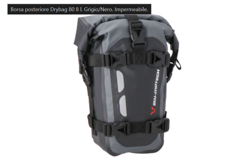 Borsa posteriore Drybag 80 8 l. Grigio/Nero. Impermeabile.