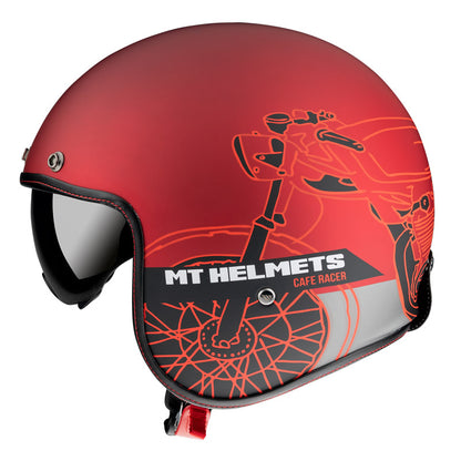 JET MT HELMET LE MANS 2 SV CAFE RACER B5 MATT RED TAGLIA XS